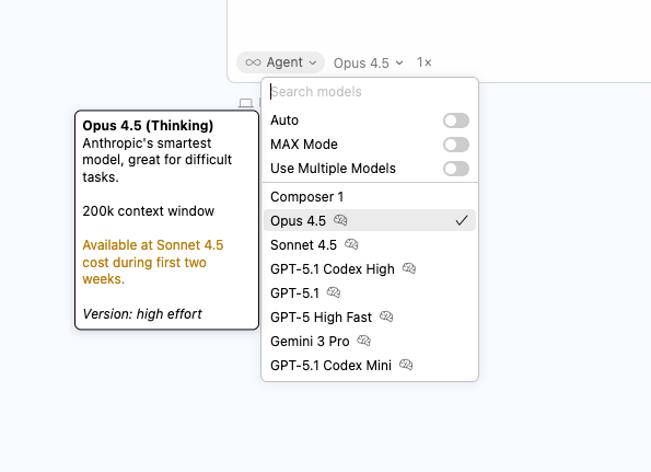 Cursor model options